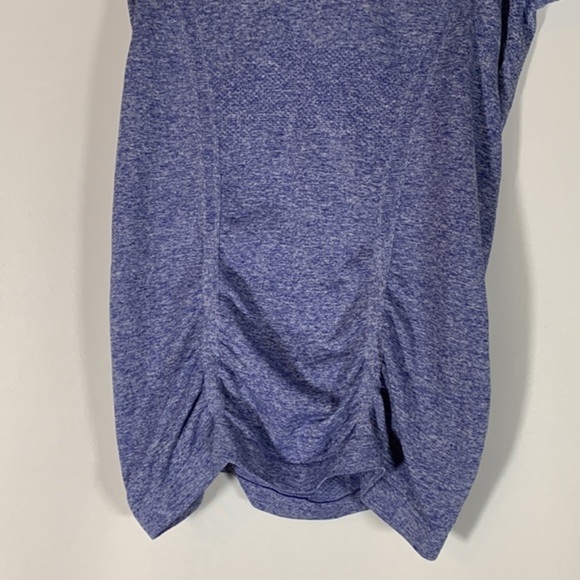 Athleta Blue Ruched Athletic Workout Short Sleeve T-Shirt - Picture 3 of 6